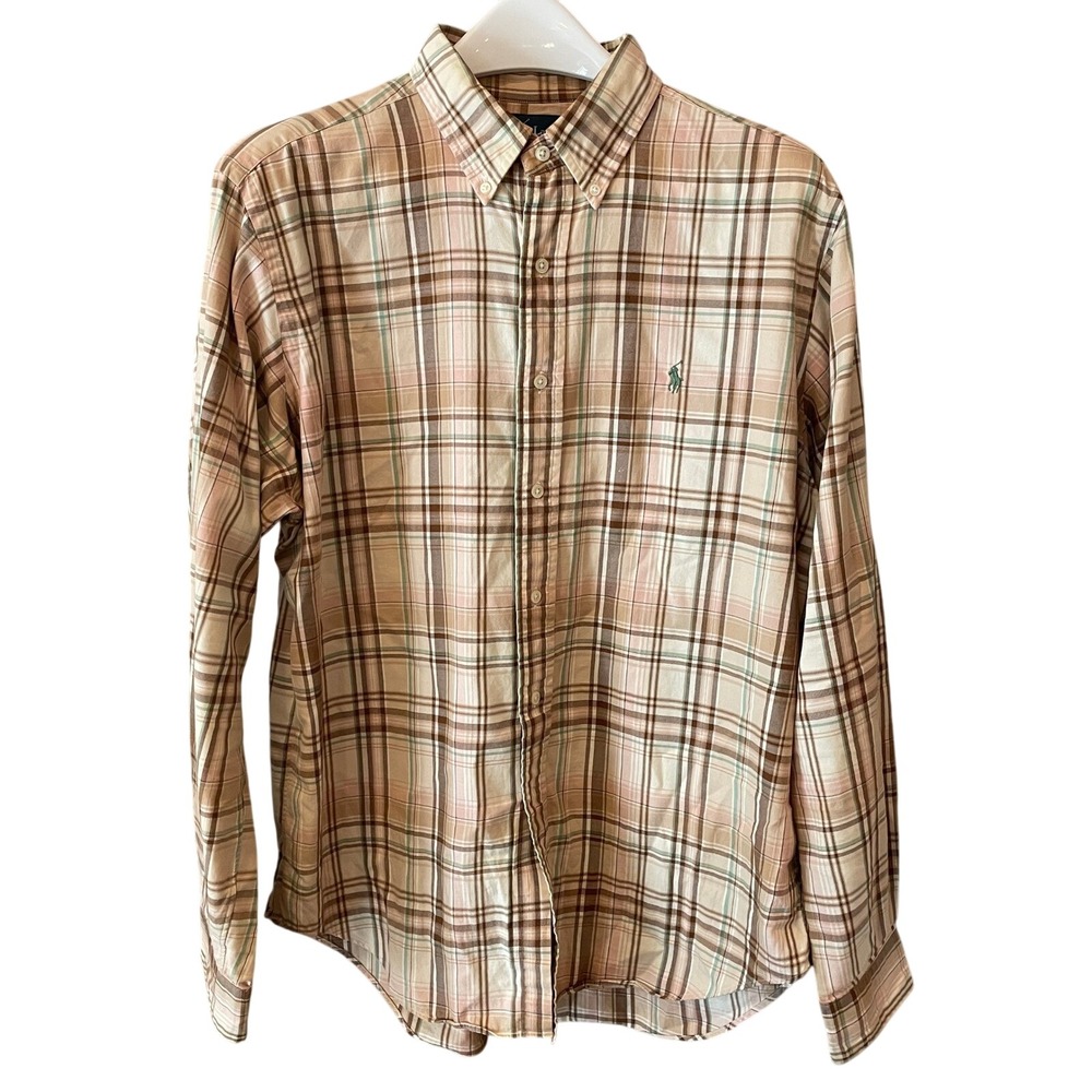 Ralph Lauren Mens Classic Fit Plaid Button Down Shirt Brown Pink Green - Picture 2 of 10